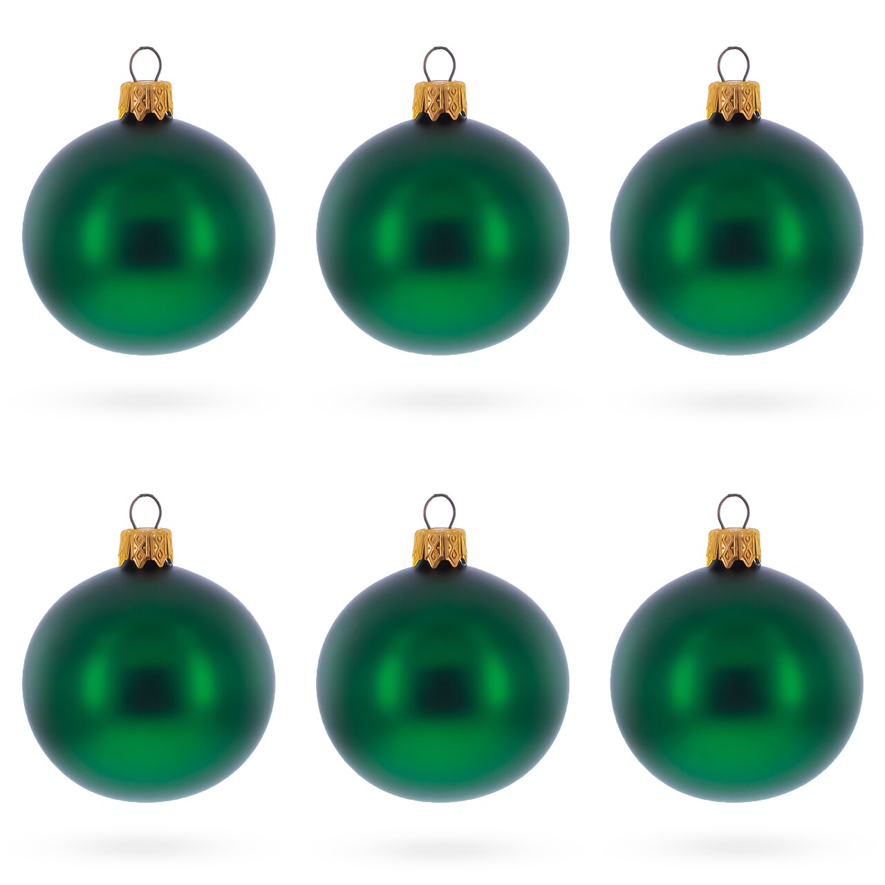 Set of 6 Matte Green Glass Ball Christmas Ornaments 2.4 Inches